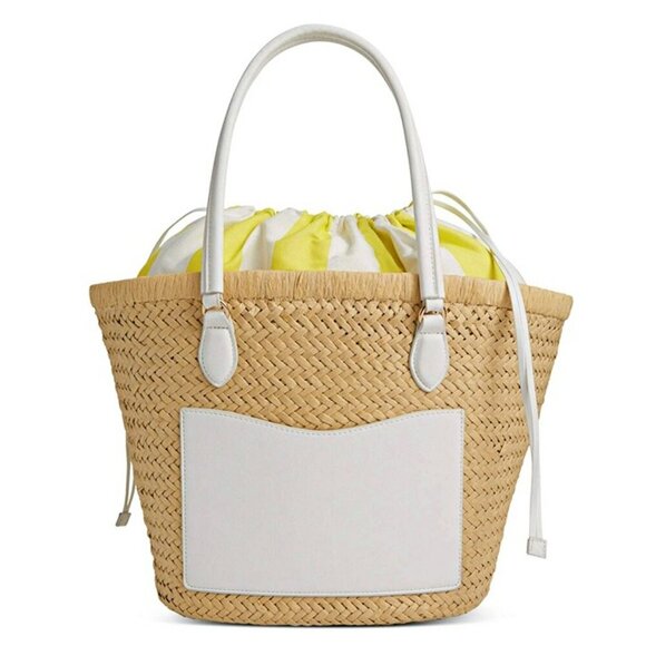 On 34th Isabellaa Women's Straw Medium Drawstring Tote White Lime (MSRP $130) - Picture 1 of 7